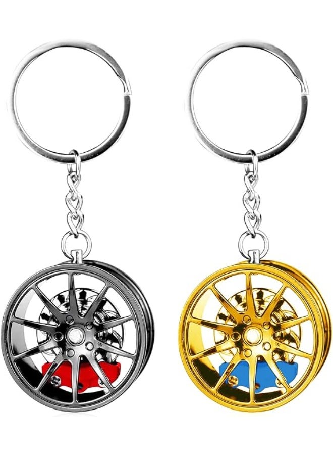2PCS Auto Wheel Hub Keychain,Auto Hub Key Chain Metal Wheel Tire Rim Keychain Interior Decoration for Men Women,Car Lover Gift,Part Model Metal Keyring - Image 1