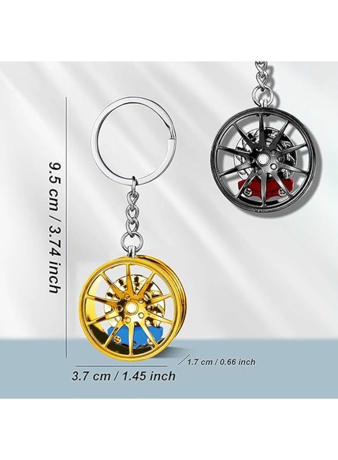 2PCS Auto Wheel Hub Keychain,Auto Hub Key Chain Metal Wheel Tire Rim Keychain Interior Decoration for Men Women,Car Lover Gift,Part Model Metal Keyring - Image 2