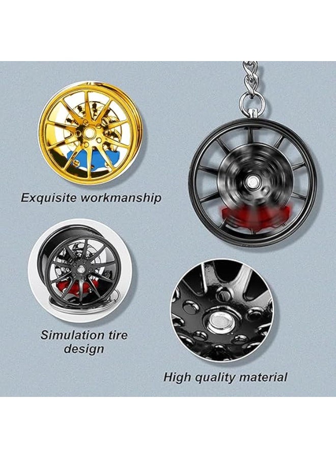 2PCS Auto Wheel Hub Keychain,Auto Hub Key Chain Metal Wheel Tire Rim Keychain Interior Decoration for Men Women,Car Lover Gift,Part Model Metal Keyring - Image 5