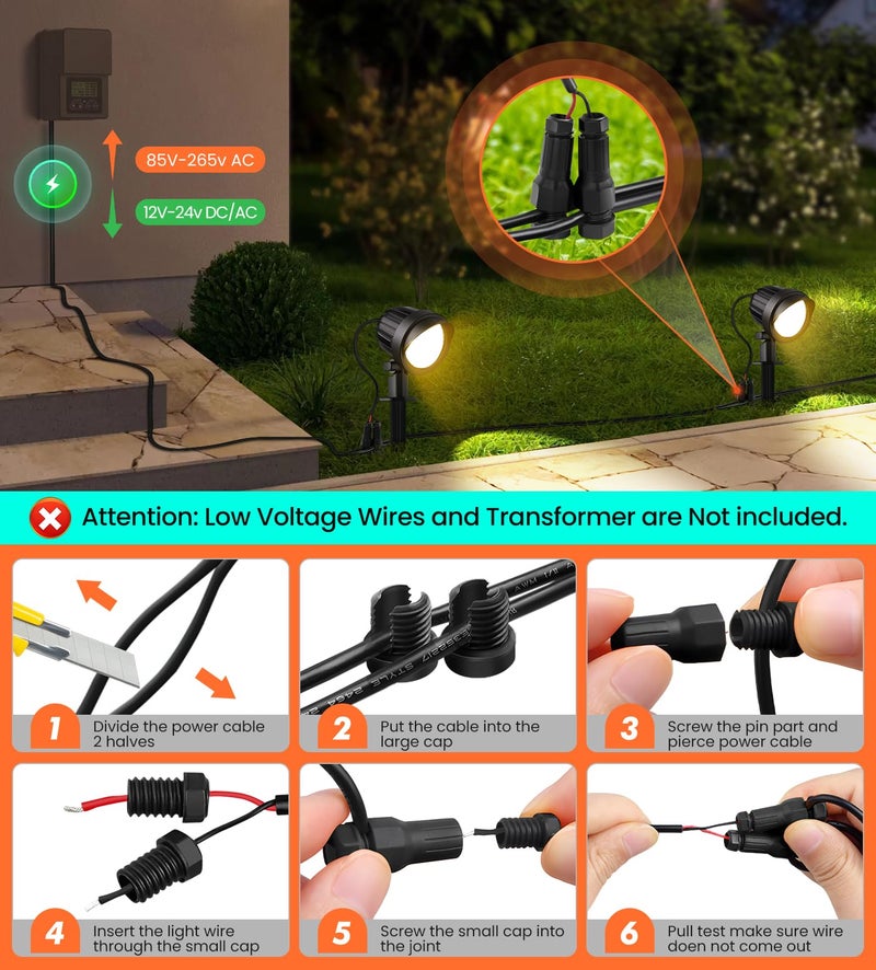 MEIKEE 7W 800lm Low Voltage Landscape Lights, 12V 24V LED Landscape Lighting with Connectors, 2700K IP66 Waterproof Outdoor LED Spotlights for Garden Pathway Yard Decoration (8 Pack) - Image 5
