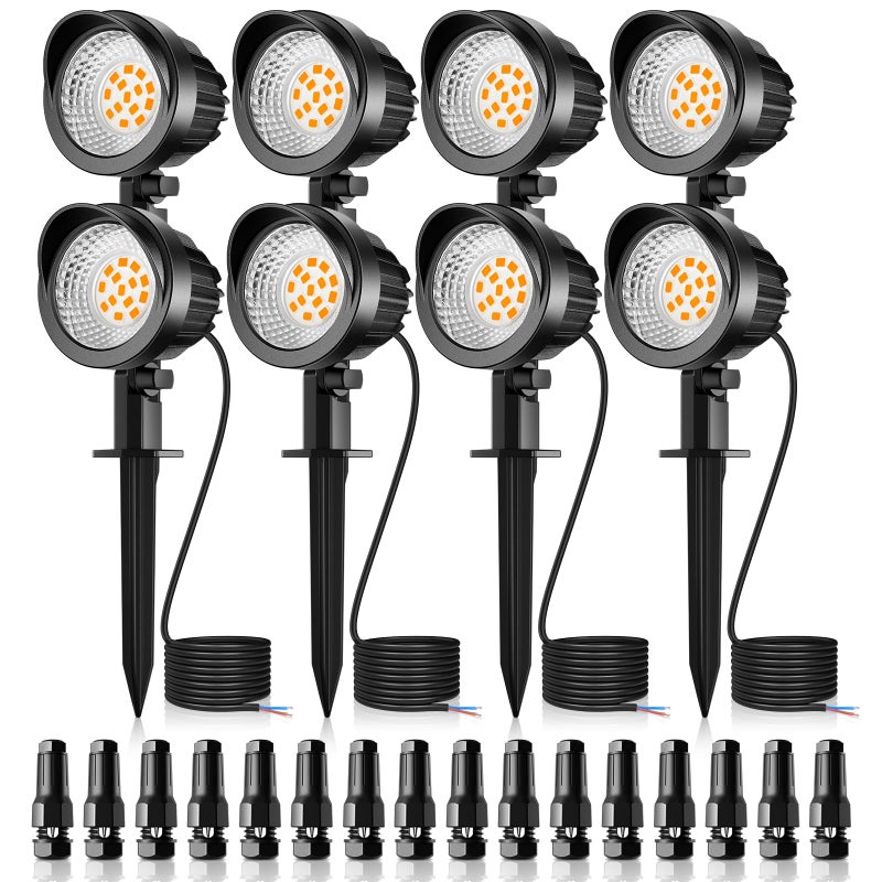 MEIKEE 7W 800lm Low Voltage Landscape Lights, 12V 24V LED Landscape Lighting with Connectors, 2700K IP66 Waterproof Outdoor LED Spotlights for Garden Pathway Yard Decoration (8 Pack) - Image 1