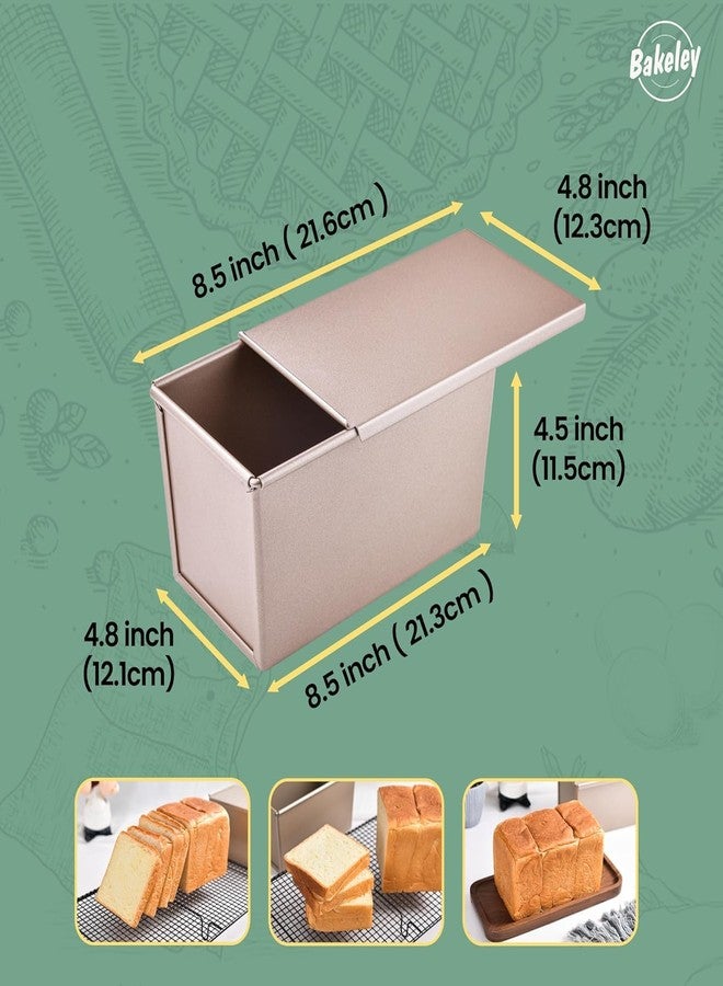 Bakeley Commercial Pullman Loaf Pan with Lid, 1Lb Dough Capacity Non-stick Rectangle Flat Toast Box for Oven Baking 8.3" x 4.8" x 4.3"(Champagne Gold) - Image 2