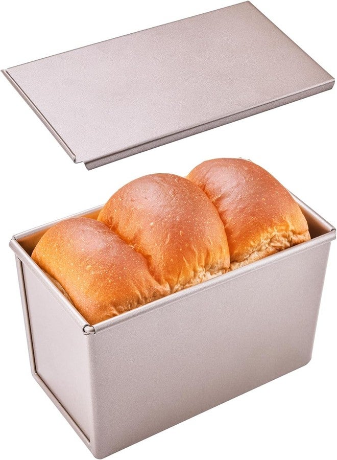 Bakeley Commercial Pullman Loaf Pan with Lid, 1Lb Dough Capacity Non-stick Rectangle Flat Toast Box for Oven Baking 8.3" x 4.8" x 4.3"(Champagne Gold) - Image 1