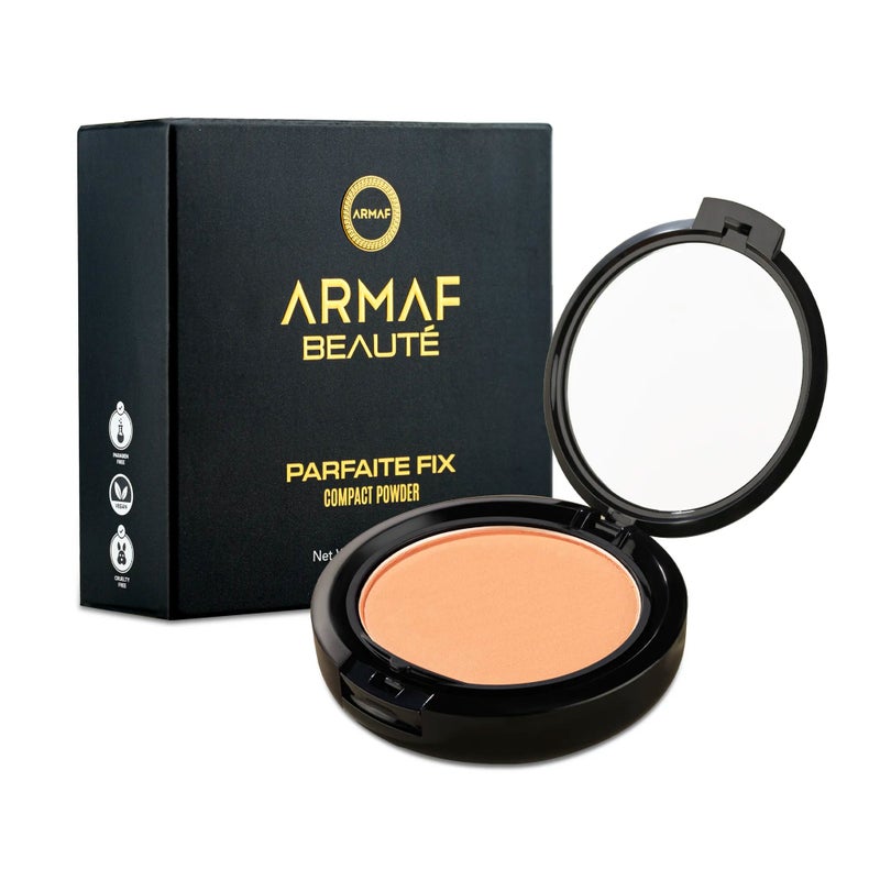 Armaf Beaute بودرة مضغوطة آرماف بيوتي فيس ميك أب بارفيت فيكس، لون بيج دافئ، تركيبة خفيفة الوزن، خفيفة كريشة، تحكم في الزيت وإنهاء مقاوم للماء، تلطيف سلس وبشرة خالية من العيوب، غير لامعة ومطفية - Image 2