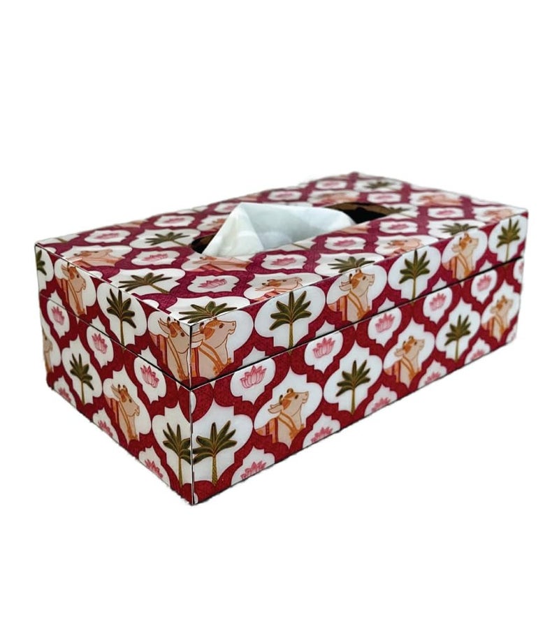 MaatirDesigns Maatir Premium Wooden White Pink Pichwai Tissue Box Cover Tissue Box Holder for Car Home - Image 1