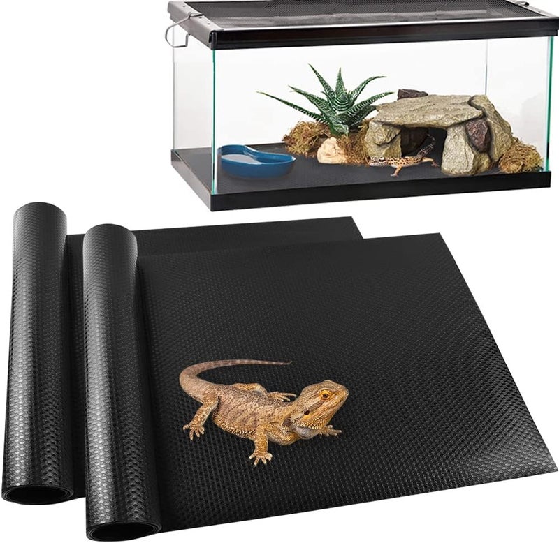 TCYPUHL Reptile Carpet,Bearded Dragon Tank Accessories,Reptile Mat, Leopard Gecko Substrate,Bearded Dragon Tank Flooring,Snake,Tortoise Bedding(18" × 79 ", 2 PCS Black Thicker Mat) - Image 1