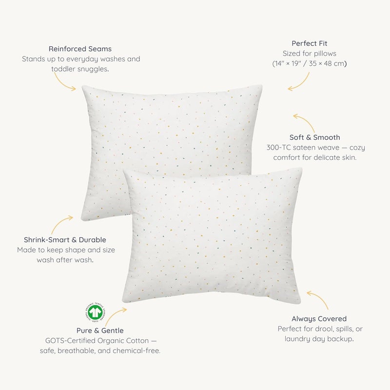 MakeMake Organics Organic Toddler Pillowcase (Set of 2) GOTS Certified Organic Cotton Pillowcase Breathable Safe No Chemicals No Dyes Fits 13x18 Travel Pillows Neutral Unisex (Dotty, 14x19) - Image 2