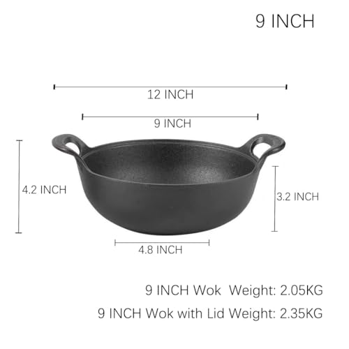 VONOTO 9 inch Cast Iron Wok with Handles, Grilling Pan, Use in the Oven, on the Stove, or on the Grill (9 inch) - Image 2