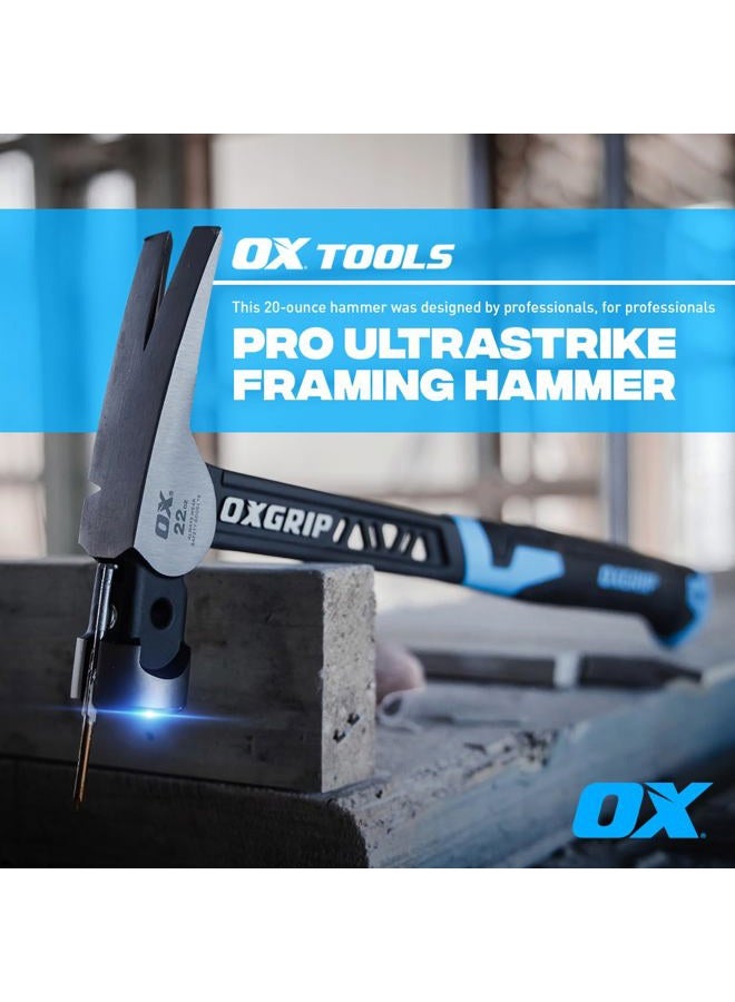 OX TOOLS Pro 20 Ounce Straight Claw Framing Hammer with Anti Vibration Neck | Steel Shaft & Comfort Grip | OX-P087320 - Image 3