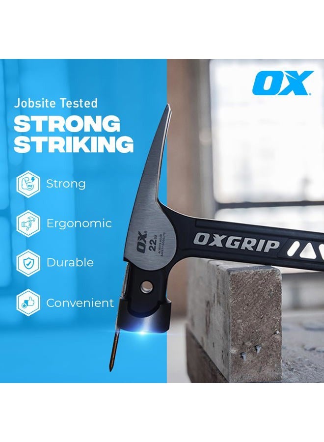 OX TOOLS Pro 20 Ounce Straight Claw Framing Hammer with Anti Vibration Neck | Steel Shaft & Comfort Grip | OX-P087320 - Image 4