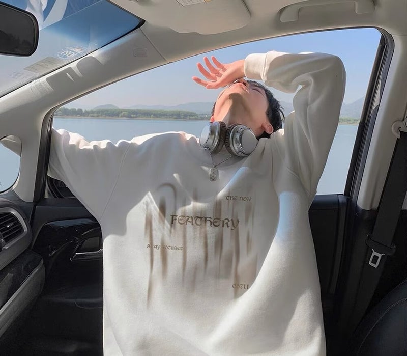 American Style Retro Long-sleeved T-shirt Mens Autumn Fashion Brand Fuzzy Letter Printing High-grade Sense Loose Round Neck Pure Cotton Top Short sleeve t-shirt - Image 2