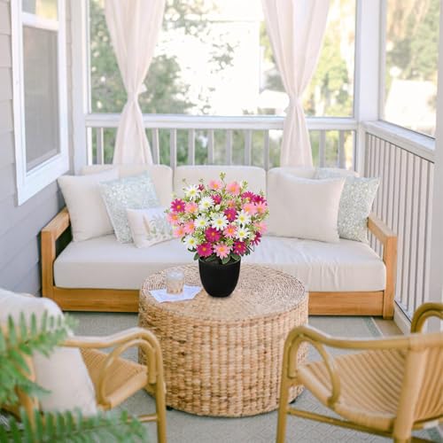 DILATATA Artificial Daisy Flowers in Pot 12 Inch Fake Flowers Silk Daisy Arrangement Faux Plant Flower Decor for Spring Home Decor Table Centerpiece Garden Porch Window Pink - Image 3