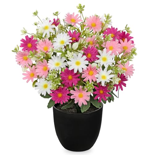DILATATA Artificial Daisy Flowers in Pot 12 Inch Fake Flowers Silk Daisy Arrangement Faux Plant Flower Decor for Spring Home Decor Table Centerpiece Garden Porch Window Pink - Image 1