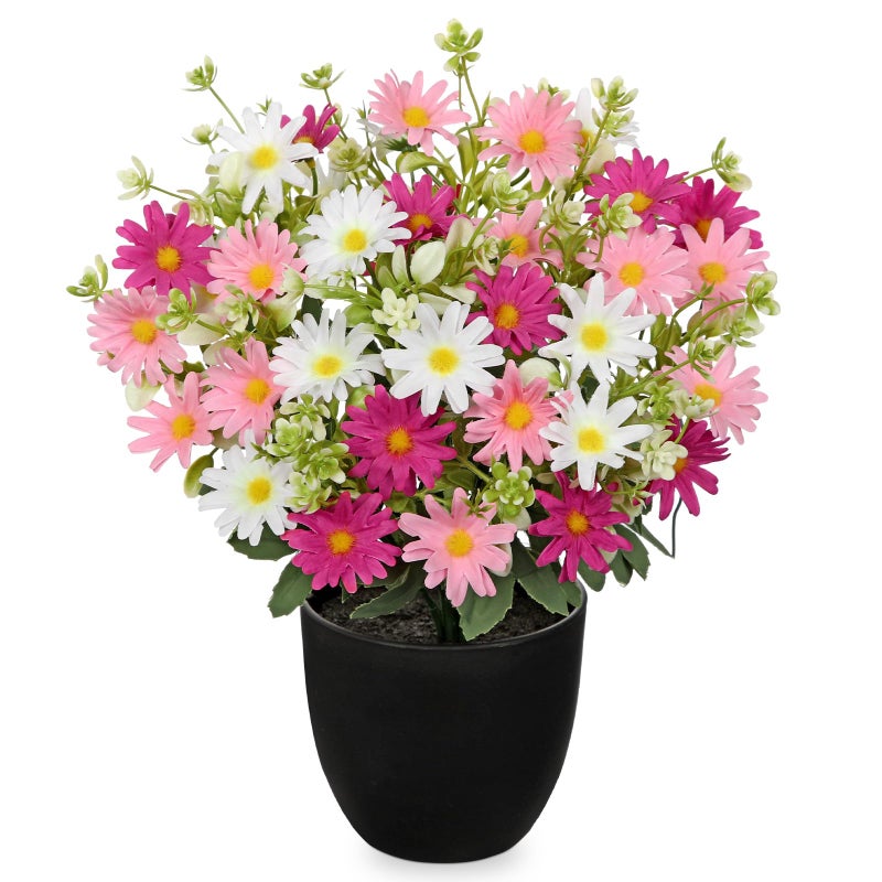 DILATATA Artificial Daisy Flowers in Pot 12 Inch Fake Flowers Silk Daisy Arrangement Faux Plant Flower Decor for Spring Home Decor Table Centerpiece Garden Porch Window Pink - Image 2