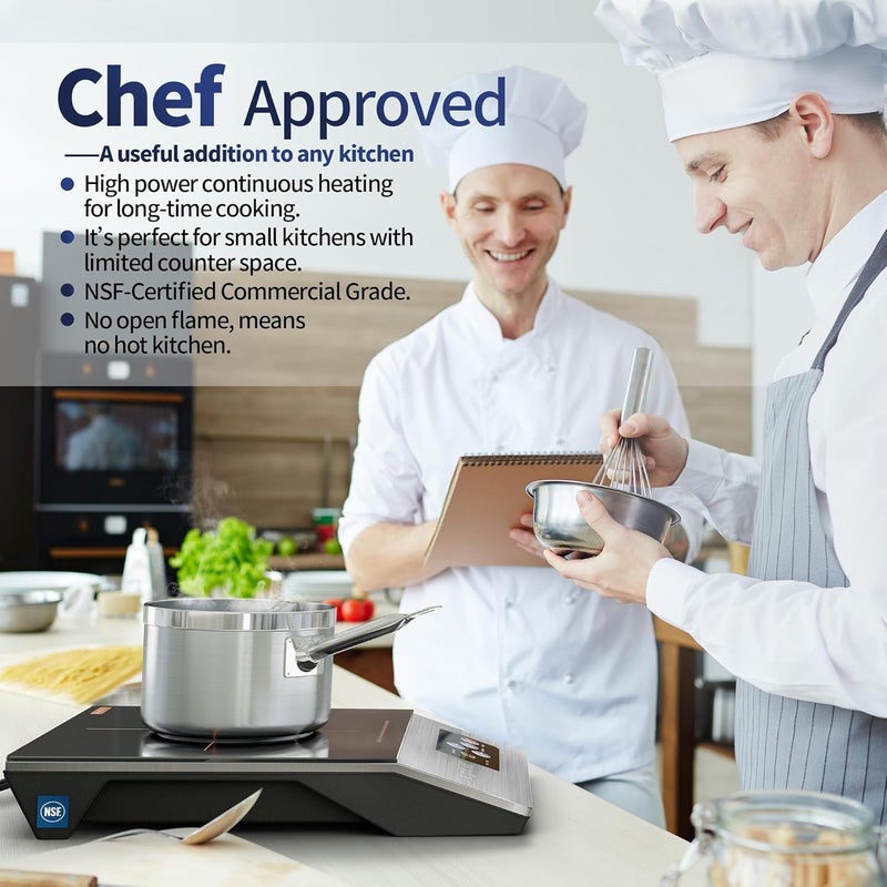 CHANGBERT 1800W Commercial Grade Induction Cooktop, NSF Certified Portable Large 8" Heating Coil, 12" Heat Resistant Cooking Surface Premium Stainless Steel Pro Chef Professional Burner Hot Plate - Image 4