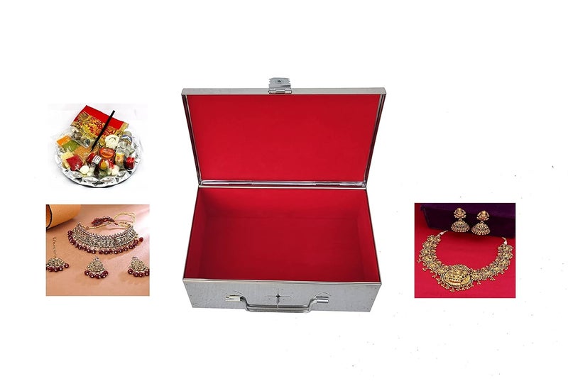 GvanyS Stainless Steel Jewellery Box for Ornaments Bank Locker Safe Storage Container Cash Peti Pooja peti with Cushion with Velvet Lining Size 9 Inch W23 cm L155 cm H75 cm - Image 5