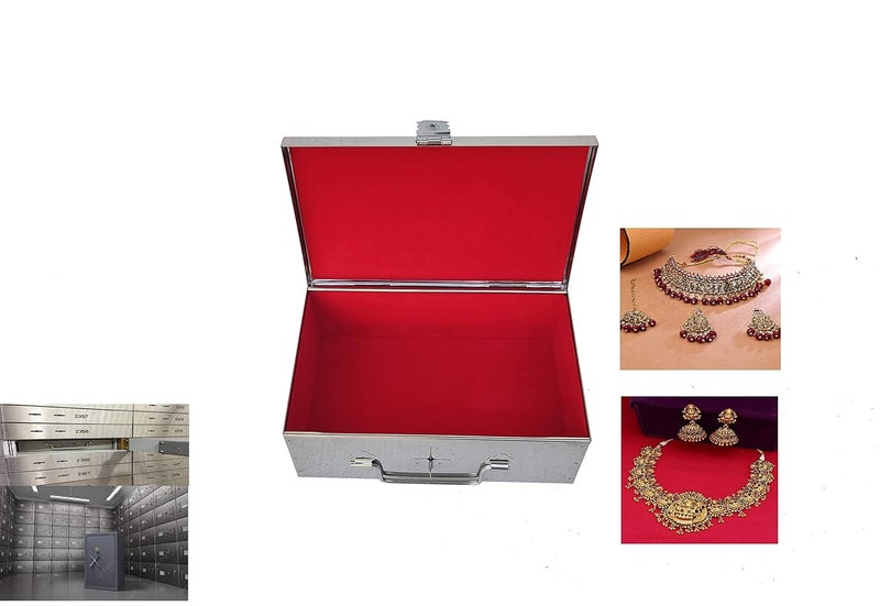 GvanyS Stainless Steel Jewellery Box for Ornaments Bank Locker Safe Storage Container Cash Peti Pooja peti with Cushion with Velvet Lining Size 9 Inch W23 cm L155 cm H75 cm - Image 1