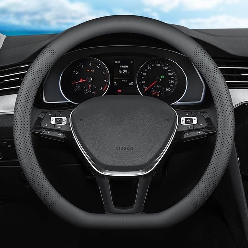 غطاء عجلة القيادة على شكل D من XHRING لسيارات فولكس فاجن VW أطلس تيغوان ID4 تاوس باسات جولف جيتا بيجل بولو GTI CC توارغ SE SEL Rline S ملحقات رياضية 2025 جلد أسود