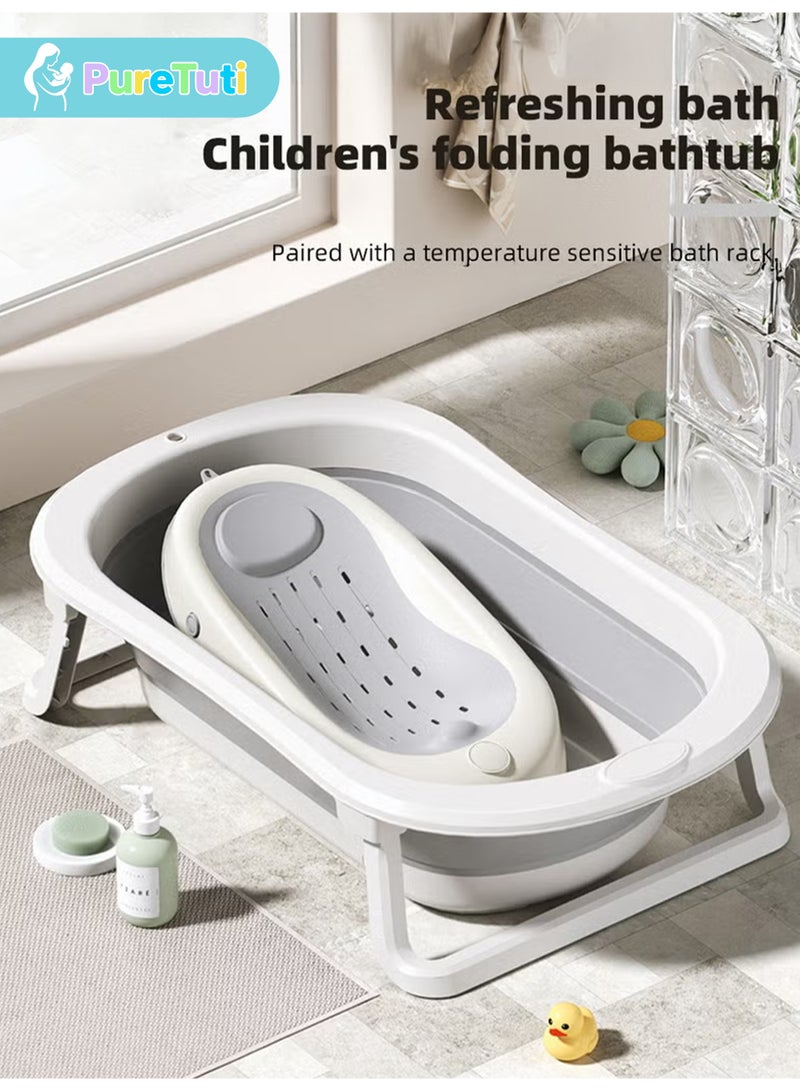 PureTuti 5-in-1 Foldable Baby Bath Set – Includes Bathtub, Bath Chair, Shower Cap, Shampoo Cup & Brush | BPA-Free PP + TPE Materials | Space-Saving & Temperature-Locking Design - Image 2