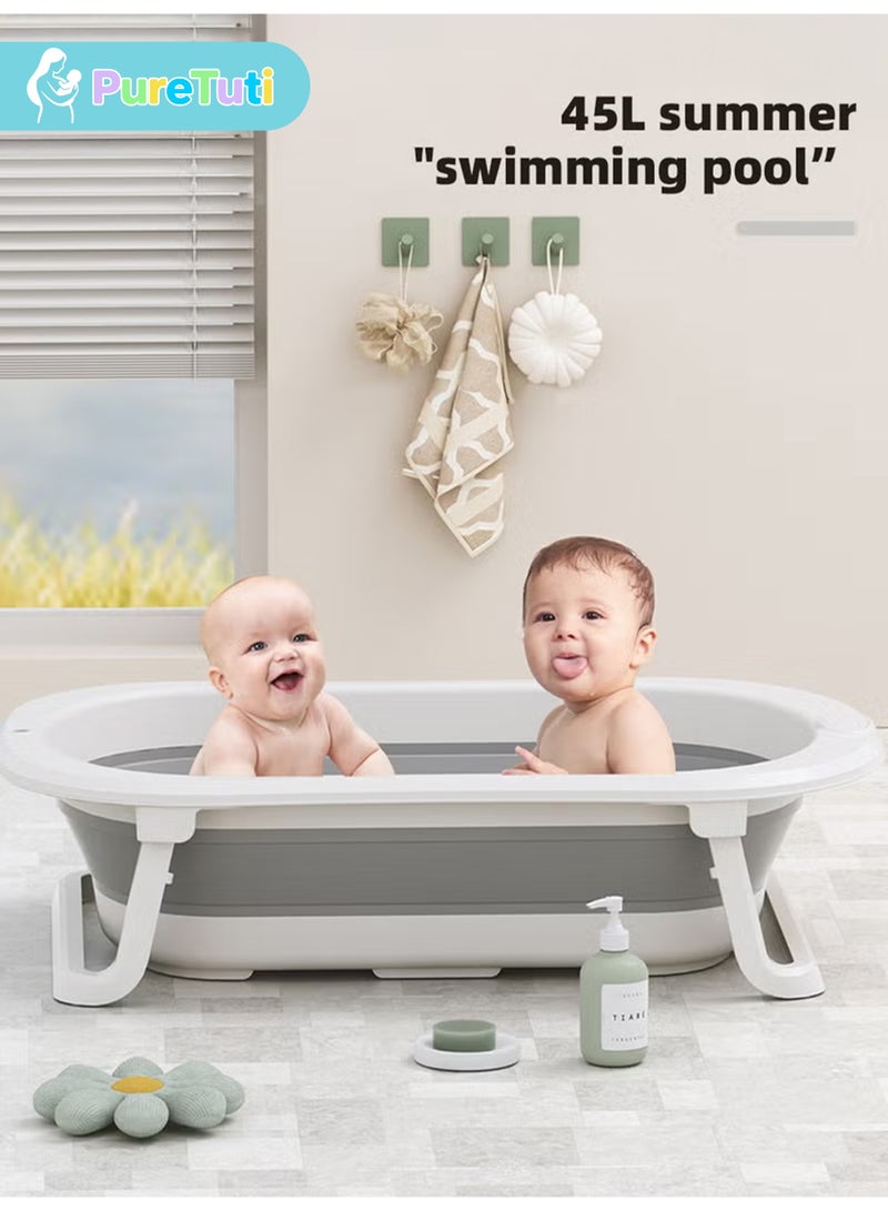 PureTuti 5-in-1 Foldable Baby Bath Set – Includes Bathtub, Bath Chair, Shower Cap, Shampoo Cup & Brush | BPA-Free PP + TPE Materials | Space-Saving & Temperature-Locking Design - Image 3