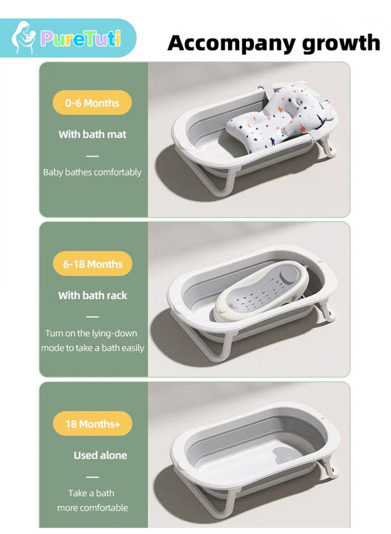 PureTuti 5-in-1 Foldable Baby Bath Set – Includes Bathtub, Bath Chair, Shower Cap, Shampoo Cup & Brush | BPA-Free PP + TPE Materials | Space-Saving & Temperature-Locking Design - Image 5