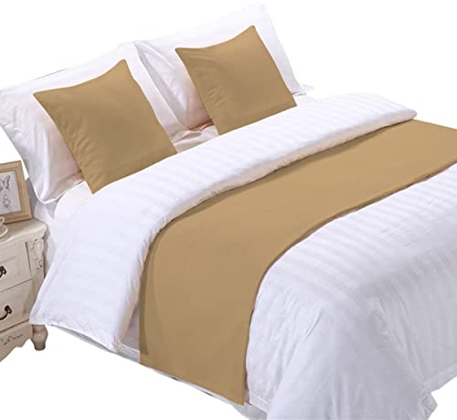 Elegant Decor Bed Runner with 2 Piece Cushion Covers - 800 Thread Count - Luxury Decorative Bed Scarf - 100% Egyptian Cotton - Hotel Quality Modern Bed Runner - King, Taupe - Image 2