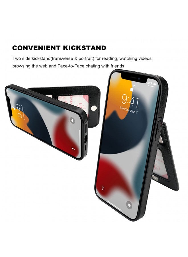 KIHUWEY KIHUWEY Compatible with iPhone 13 Pro Max Case Wallet with Credit Card Holder, Premium Leather Magnetic Clasp Kickstand Heavy Duty Protective Cover for iPhone 13 Pro Max 6.7 Inch(Black)  - Image 4