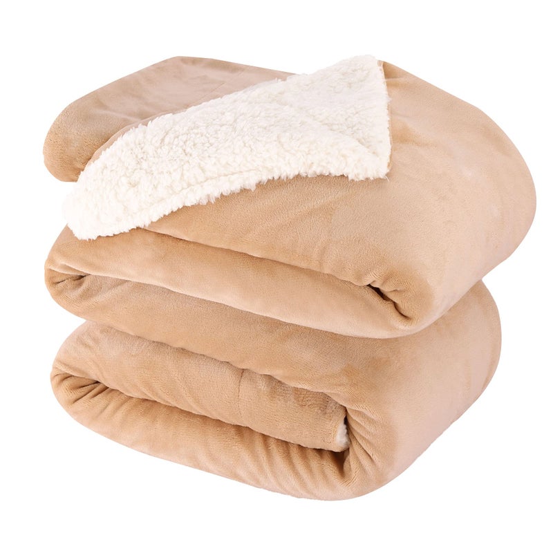 NANPIPER King Size Sherpa Blanket Soft Fleece Throw for Bed Reversible Thick Fuzzy Blanket for Winter Beige 90x108 inches