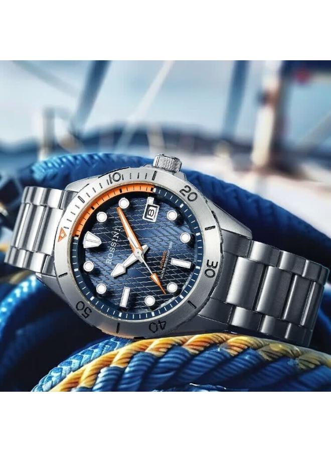 Rossini Men's Watch, Men's Wrisch, Gift For Men, Luminous Sports Diving Mechanical Watch With Blue Dial And Steel Strap 5240219 - Image 4