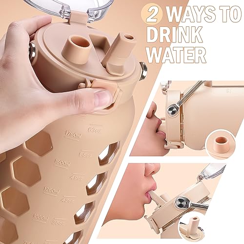 MUKOKO 64oz Glass Water Bottles with Straw and Lid,Half Gallon Water Bottle with Time Marker,Large Glass Water Jug with Silicone Sleeve and Stainless Steel Handle-Amber - Image 5
