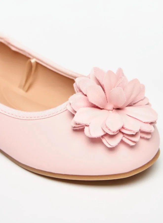 MISSY Girls Floral Accent Slip-On Round Toe Ballerina Shoes
