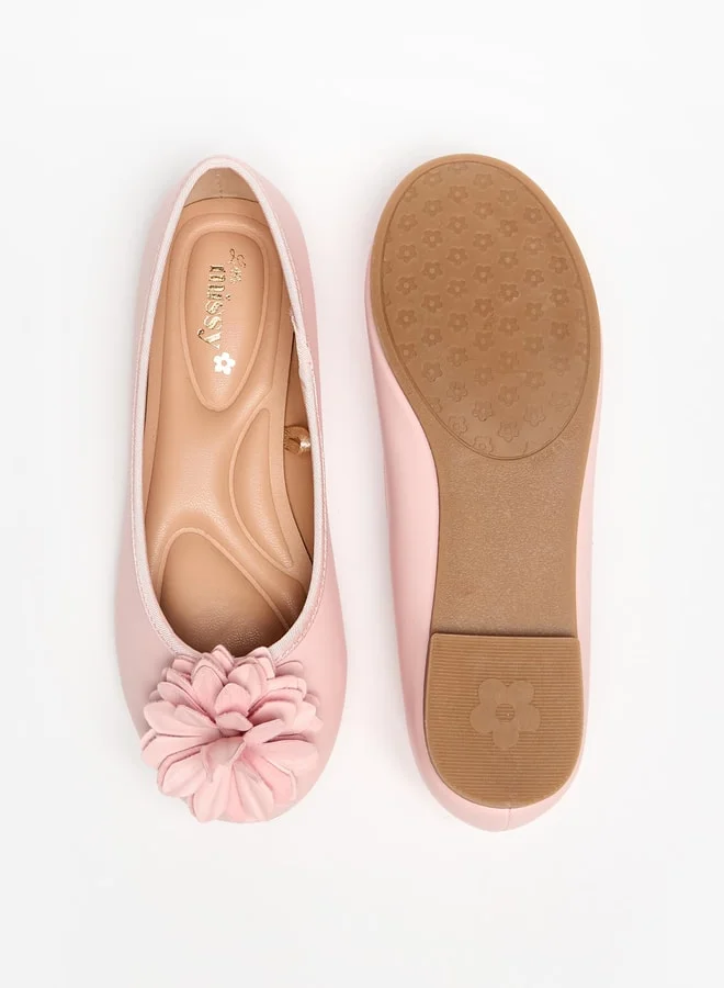MISSY Girls Floral Accent Slip-On Round Toe Ballerina Shoes