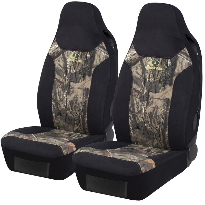 Mossy Oak High Back Camo Seat Covers, Airbag Compatible, Large Size to Fit Truck Seats - Made with Cotton & Suede Fabric - Official Licensed Product - Image 1