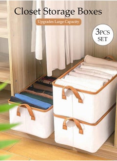 DUNISO 3pcs Wardrobe Clothes Organizer Foldable Closet Storage Organizer for Clothes Jeans Washable Closet Storage Boxes with Carrying Handles Cube Storage Bin for Home Bedroom Office  - Image 1