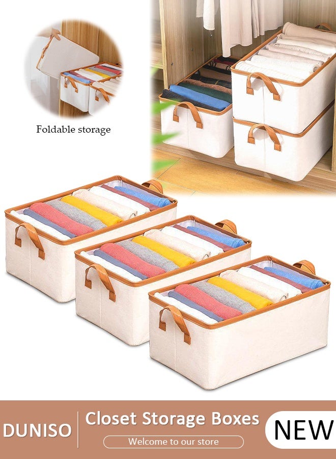 DUNISO 3pcs Wardrobe Clothes Organizer Foldable Closet Storage Organizer for Clothes Jeans Washable Closet Storage Boxes with Carrying Handles Cube Storage Bin for Home Bedroom Office - Image 1