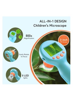 KASTWAVE Handheld Microscope for Kids, 800X USB Microscope with 2" LCD Screen, Handheld Kids Microscope with 5 Microscope Slides for Adults and Kids, Gifts for Kids 8-12  - Image 3