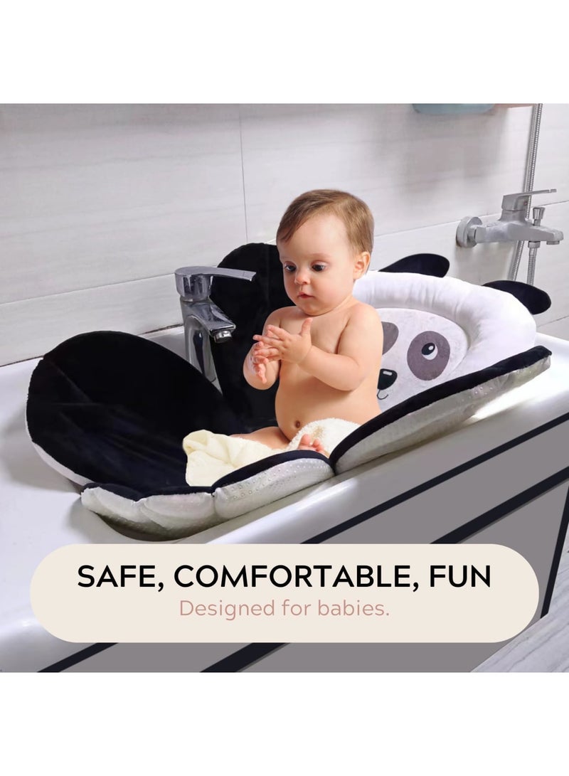 SOLARAE وسادة استحمام للأطفال للحوض، وسادة باندا ناعمة لمقعد الاستحمام للحوض، هدية أساسية للاستحمام للرضع حديثي الولادة، أسود - Image 5