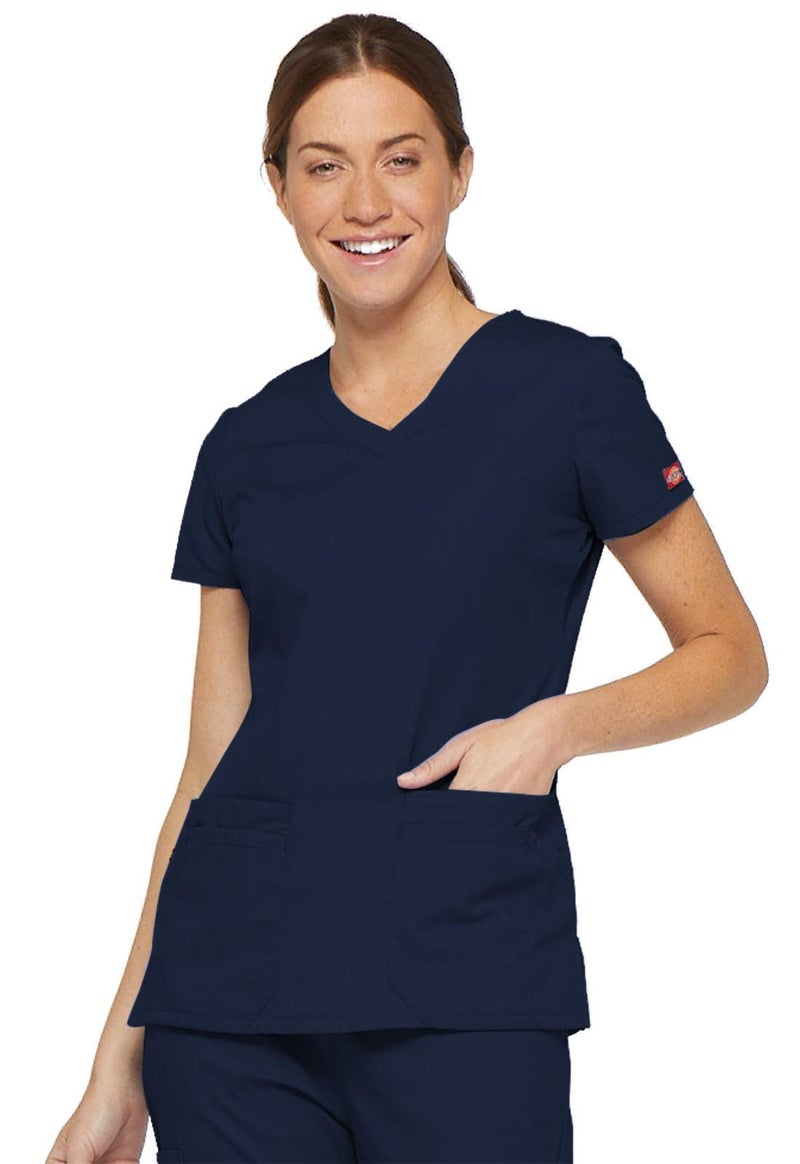 Dickies Womens Signature V-Neck Top with Multiple Patch Pockets Medical-Scrubs-Shirts, Navy, Large US - Image 1