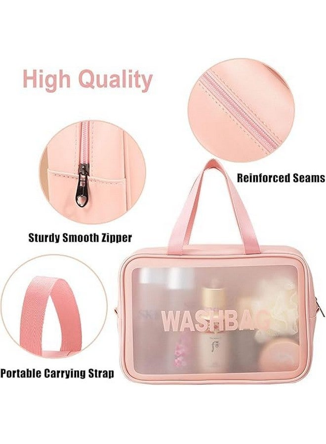 NEKIFACE Cosmetic Makeup Organizer Pouch Bag for Women, Wash Bag for Travel, Toilery Organizer Kit, 3 Pcs Wash Bag Set, Pink - Image 3