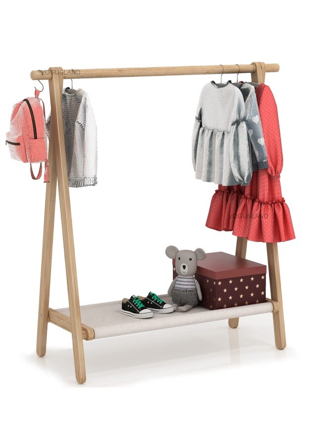 Vogusland Dress Up Rack Child Garment Rack Kids Clothing Rack With Storage Shelf Natural Beech 38 Inch L X 14.5 Inch W X 40 Inch H  - Image 1