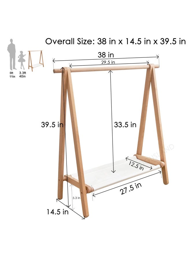 Vogusland Dress Up Rack Child Garment Rack Kids Clothing Rack With Storage Shelf Natural Beech 38 Inch L X 14.5 Inch W X 40 Inch H  - Image 5
