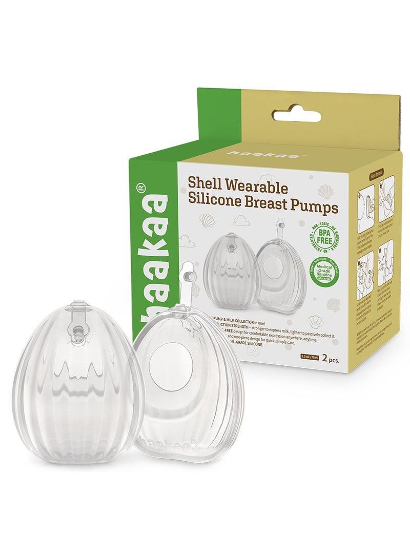 Haakaa Shell Wearable Hands-Free Manual Breast Pump - 2.5 oz (75ml) | Leak-Proof, Portable, & Discreet Milk Collector | Medical-Grade Silicone for Easy Breastfeeding(75ml -2PK) - Image 1