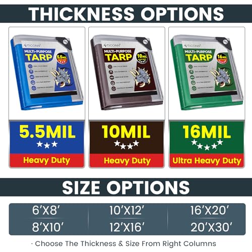 TICONN Heavy Duty Tarp Cover, Extra Thick Tarps Waterproof Tear and Rip Proof UV Resistant Tarpaulin with Reinforced Grommets and Edges (10 Mil, 6'x8') - Image 4