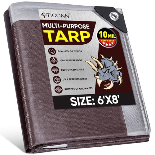 TICONN Heavy Duty Tarp Cover, Extra Thick Tarps Waterproof Tear and Rip Proof UV Resistant Tarpaulin with Reinforced Grommets and Edges (10 Mil, 6'x8') - Image 1