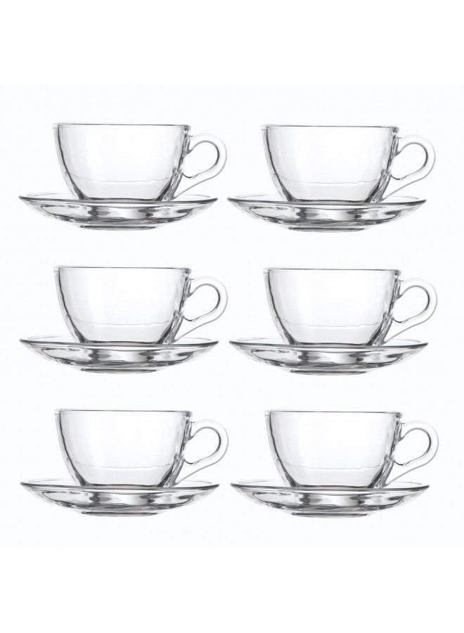 GURUDAR طقم أكواب شاي زجاجية مع saucer من GURUDAR، 6 قطع، كوب قهوة مع ملعقة من الفولاذ المقاوم للصدأ مناسب للإسبريسو، العصير، الكابتشينو والمزيد من المشروبات، 7 أونصة/210 مل، شفاف - Image 1