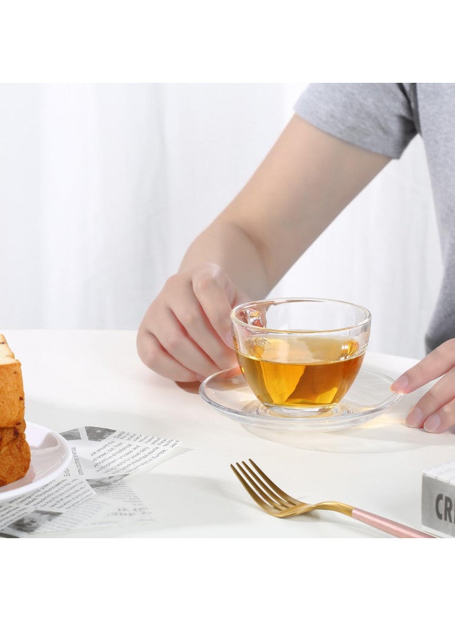 GURUDAR طقم أكواب شاي زجاجية مع saucer من GURUDAR، 6 قطع، كوب قهوة مع ملعقة من الفولاذ المقاوم للصدأ مناسب للإسبريسو، العصير، الكابتشينو والمزيد من المشروبات، 7 أونصة/210 مل، شفاف - Image 3