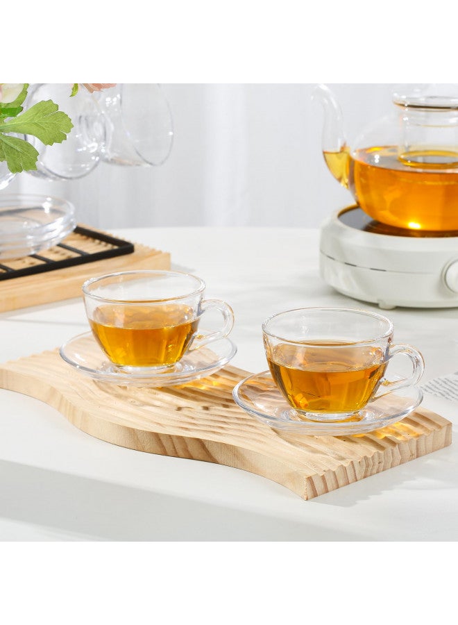 GURUDAR طقم أكواب شاي زجاجية مع saucer من GURUDAR، 6 قطع، كوب قهوة مع ملعقة من الفولاذ المقاوم للصدأ مناسب للإسبريسو، العصير، الكابتشينو والمزيد من المشروبات، 7 أونصة/210 مل، شفاف - Image 2