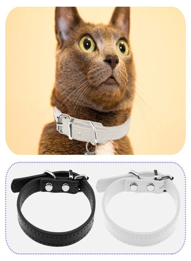 ECSiNG 2PCS Cat Collar with Bell PU Leather Comfortable Kitten Collars for 15~23cm Neck Size Adjustable Length Small Pets Supplies 1cm Width Black & White - Image 4
