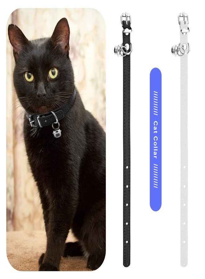 ECSiNG 2PCS Cat Collar with Bell PU Leather Comfortable Kitten Collars for 15~23cm Neck Size Adjustable Length Small Pets Supplies 1cm Width Black & White - Image 2