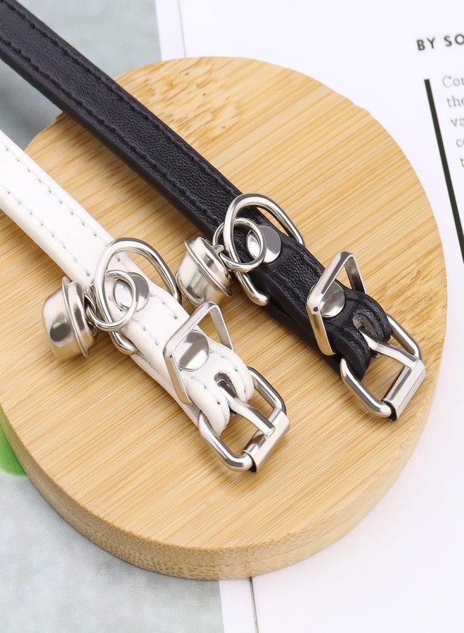 ECSiNG 2PCS Cat Collar with Bell PU Leather Comfortable Kitten Collars for 15~23cm Neck Size Adjustable Length Small Pets Supplies 1cm Width Black & White - Image 5